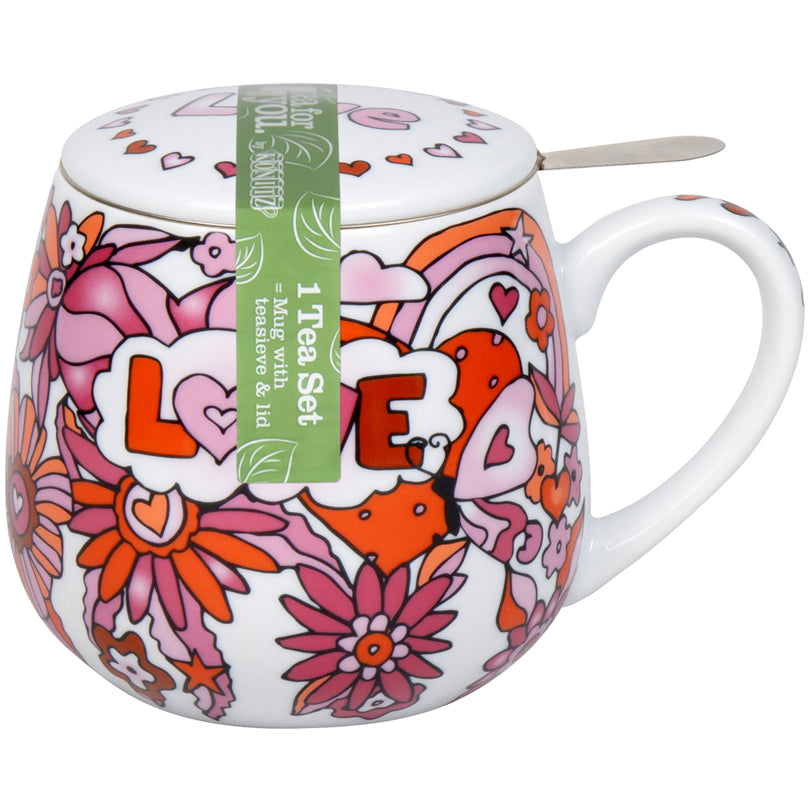 Tazza tè con coperchio e filtro, disegno: Michaela Koch - Power of Love ml 400/cm Ø8x10,2