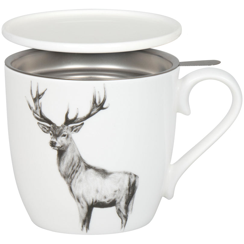 Tazza tè con coperchio e filtro, disegno: Amazing Animals - Stag (cervo) ml 425/cm Ø9,7x8,9