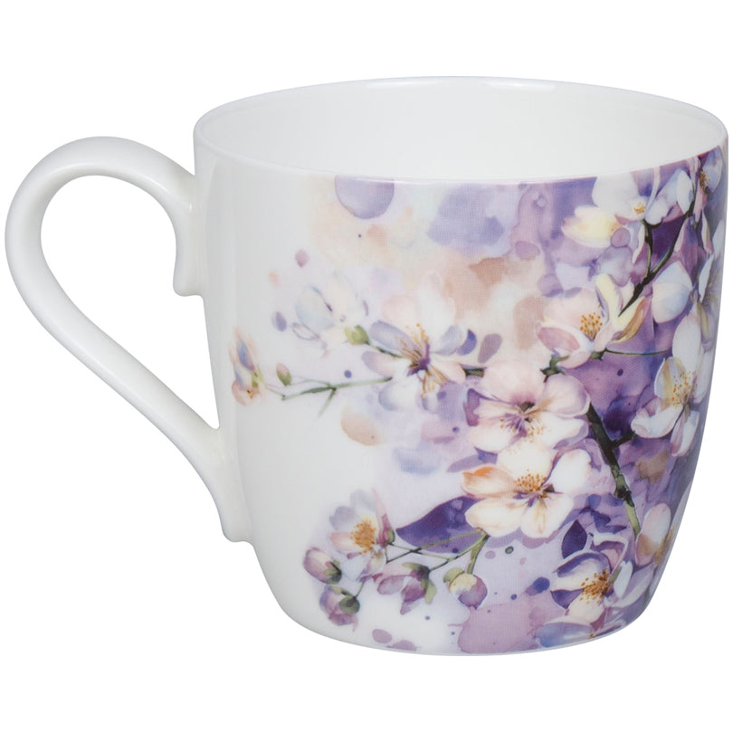 Tazza mug, disegno: Purple Blossoms ml 425/cm Ø9,7x8,9