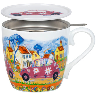 Tazza tè con coperchio e filtro, disegno: Portchie - City Girl ml 425/cm Ø9,7x8,9