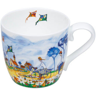 Tazza tè con coperchio e filtro, disegno: Portchie - Kites and Cycling ml 425/cm Ø9,7x8,9