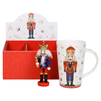 Tazza mug con addobbo schiaccianoce da appendere in scatola regalo, disegno: Schiaccianoci rosso ml 400/cm Ø8,2x12,3