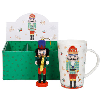 Tazza mug con addobbo schiaccianoce da appendere in scatola regalo, disegno: Schiaccianoci verde ml 400/cm Ø8,2x12,3
