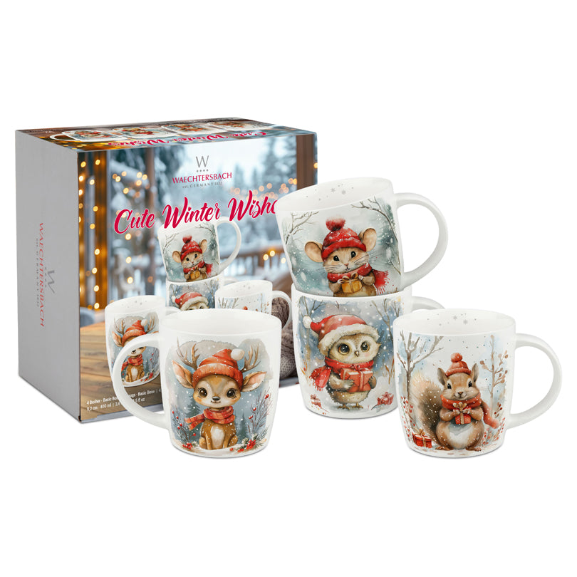 Tazza mug in confezione assortita da 4 pezzi, disegno: Cute Winter Wishes ml 400/cm Ø9,2x8,8