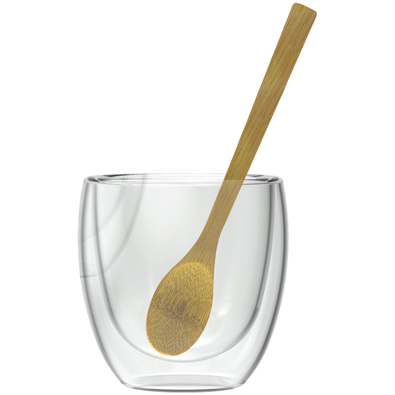 Tazzina caffè a doppia parete con cucchiaino di bambù, confezione 3 pezzi ml 80/cm Ø6x6,5