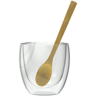 Tazzina caffè a doppia parete con cucchiaino di bambù, confezione 3 pezzi ml 80/cm Ø6x6,5