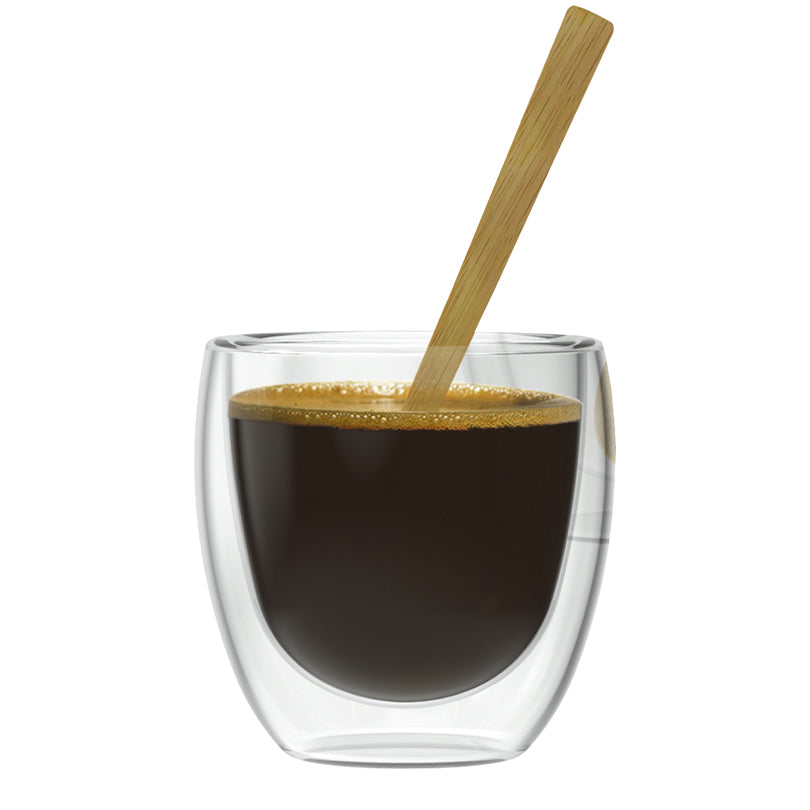 Tazzina caffè a doppia parete con cucchiaino di bambù, confezione 3 pezzi ml 80/cm Ø6x6,5