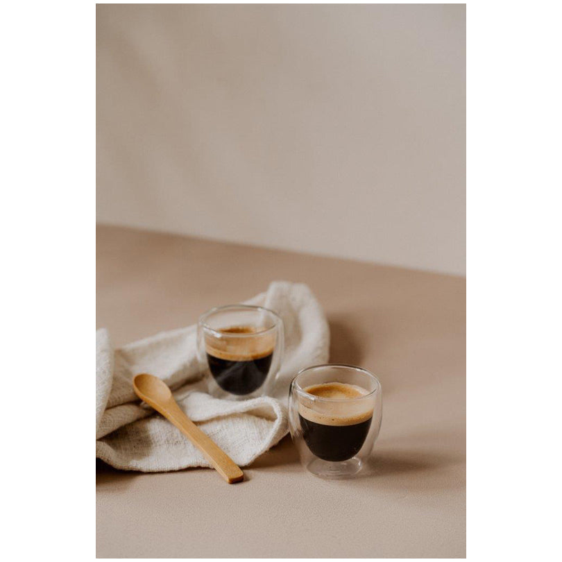Tazzina caffè a doppia parete con cucchiaino di bambù, confezione 3 pezzi ml 80/cm Ø6x6,5