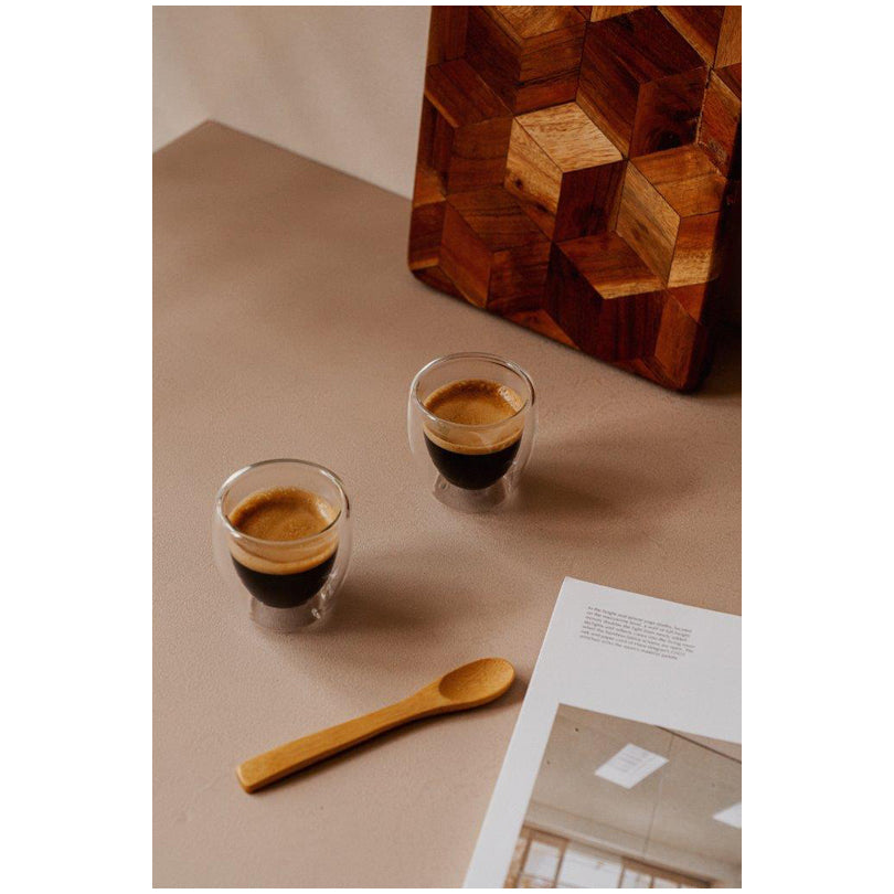 Tazzina caffè a doppia parete con cucchiaino di bambù, confezione 3 pezzi ml 80/cm Ø6x6,5