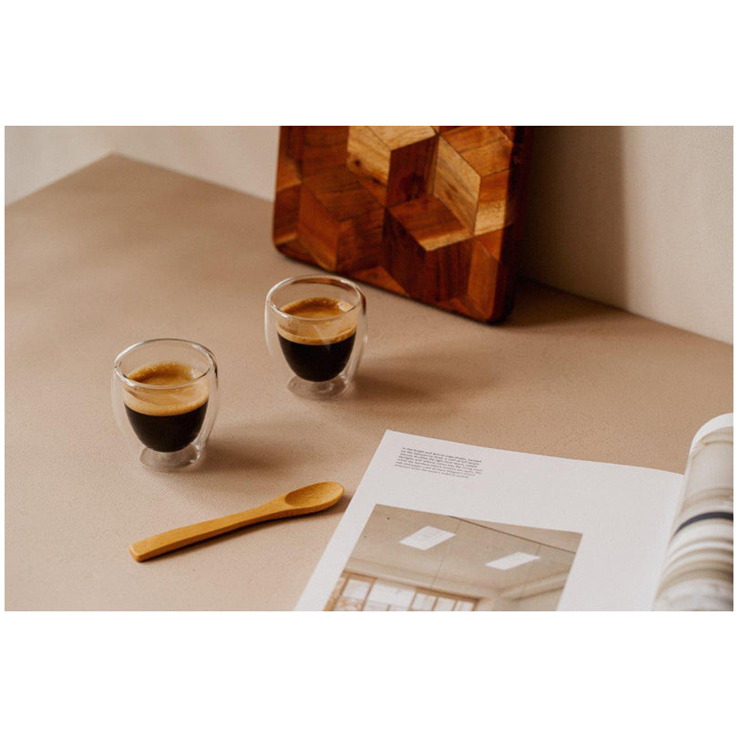 Tazzina caffè a doppia parete con cucchiaino di bambù, confezione 3 pezzi ml 80/cm Ø6x6,5