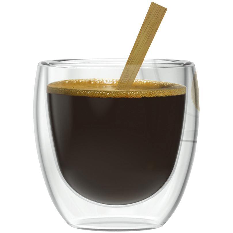 Mug caffè a doppia parete con cucchiaino di bambù, confezione 3 pezzi ml 250/cm Ø8,5x9