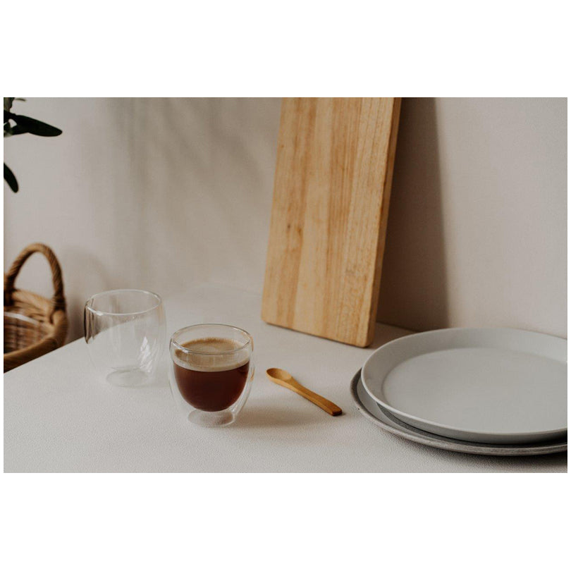 Mug caffè a doppia parete con cucchiaino di bambù, confezione 3 pezzi ml 250/cm Ø8,5x9