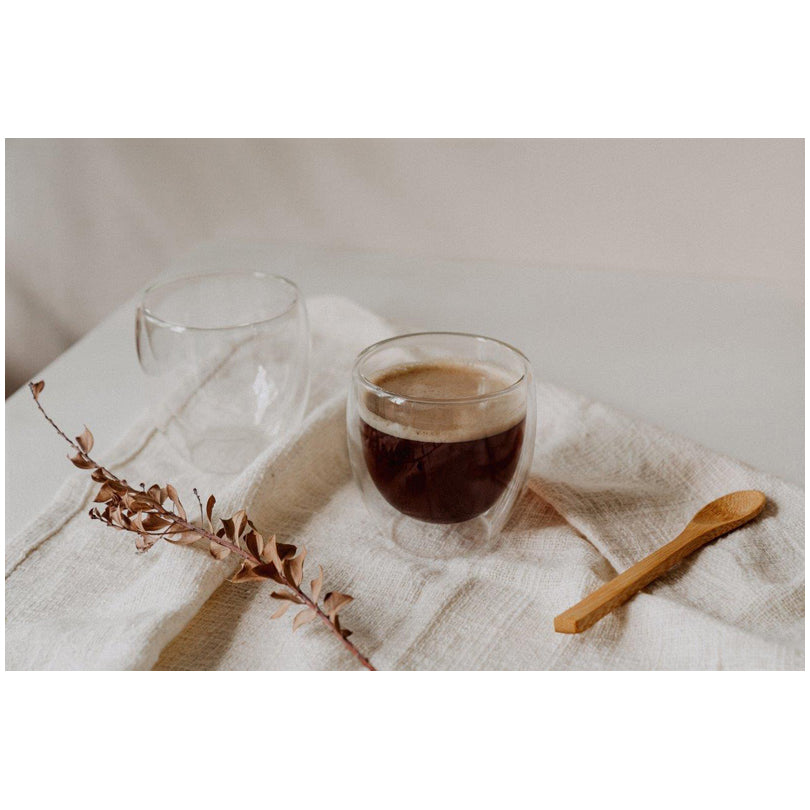 Mug caffè a doppia parete con cucchiaino di bambù, confezione 3 pezzi ml 250/cm Ø8,5x9