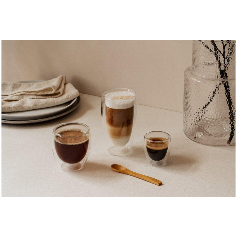 Mug caffè a doppia parete con cucchiaino di bambù, confezione 3 pezzi ml 250/cm Ø8,5x9