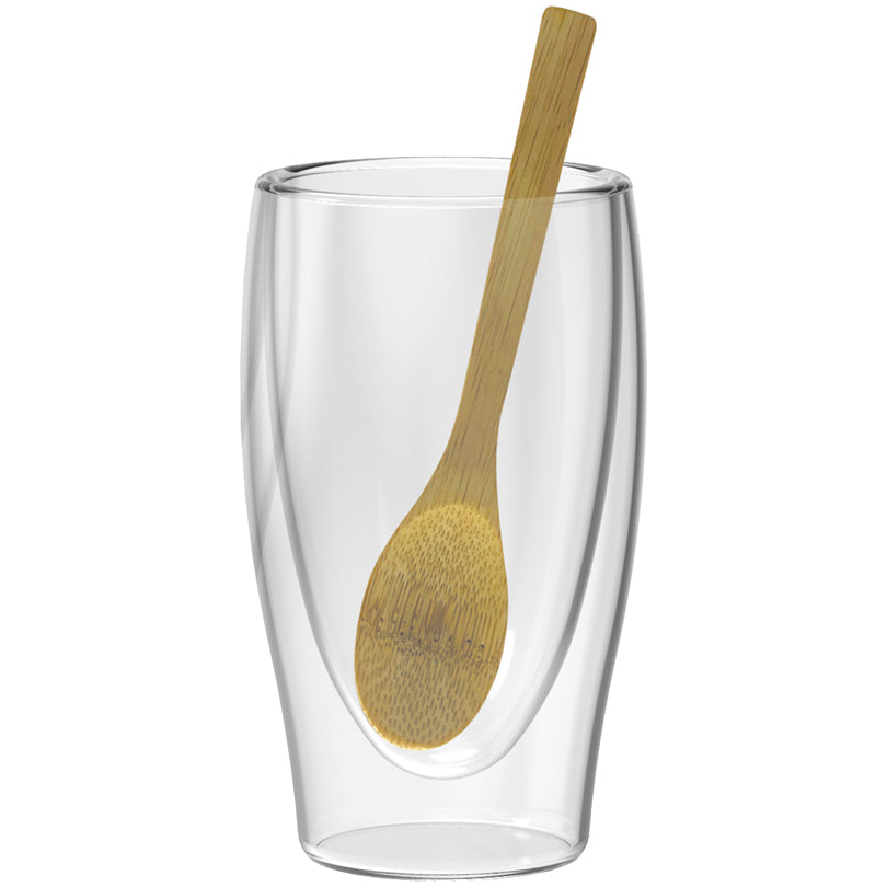 Mug caffè latte/universale a doppia parete con cucchiaino di bambù, confezione 3 pezzi ml 350/cm Ø8,5x14,5