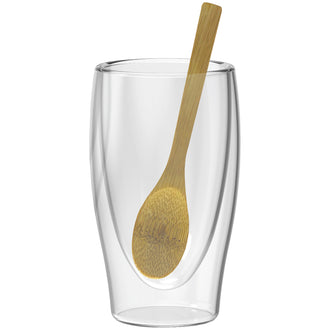 Mug caffè latte/universale a doppia parete con cucchiaino di bambù, confezione 3 pezzi ml 350/cm Ø8,5x14,5