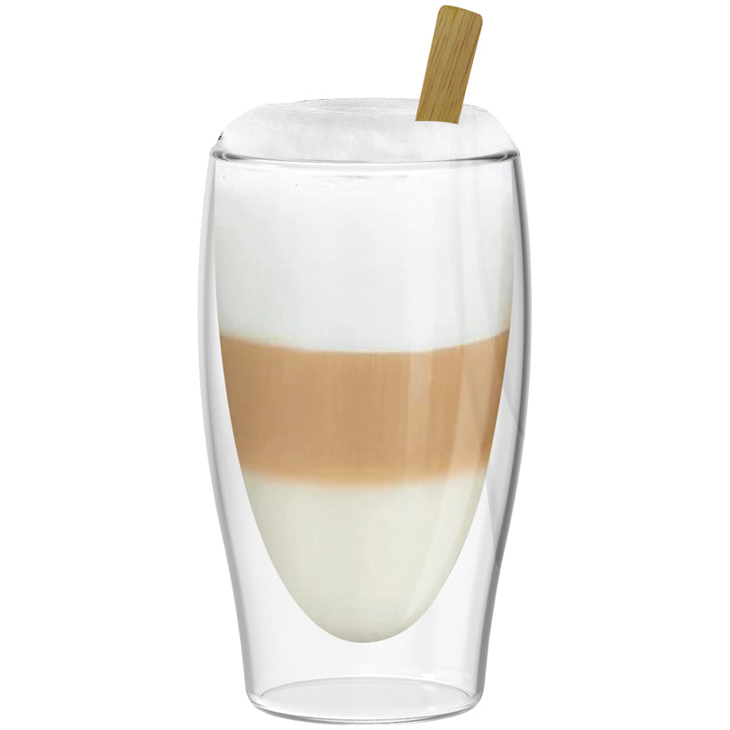 Mug caffè latte/universale a doppia parete con cucchiaino di bambù, confezione 3 pezzi ml 350/cm Ø8,5x14,5