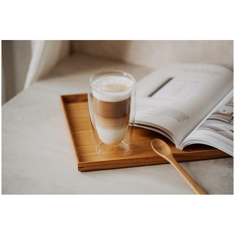 Mug caffè latte/universale a doppia parete con cucchiaino di bambù, confezione 3 pezzi ml 350/cm Ø8,5x14,5