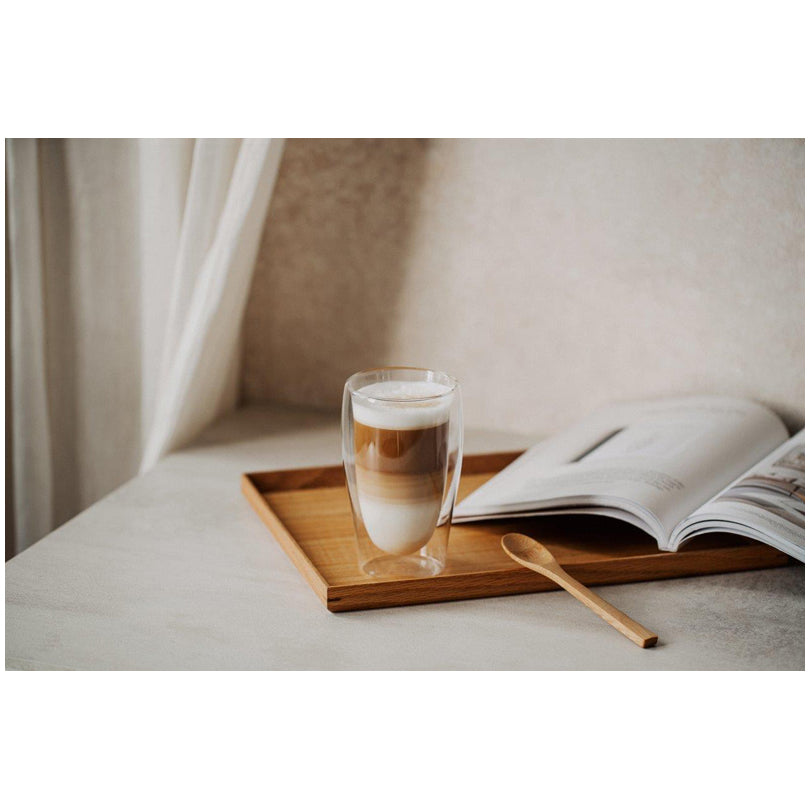 Mug caffè latte/universale a doppia parete con cucchiaino di bambù, confezione 3 pezzi ml 350/cm Ø8,5x14,5