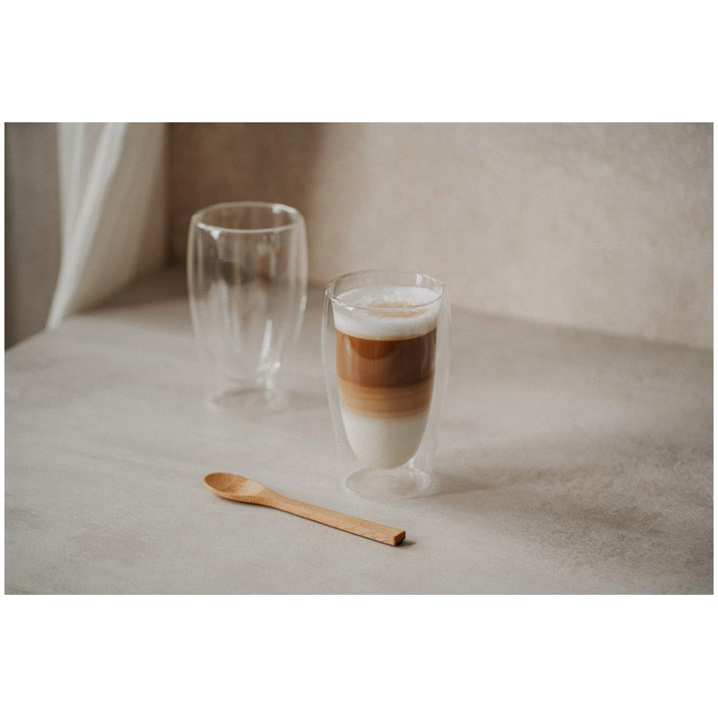 Mug caffè latte/universale a doppia parete con cucchiaino di bambù, confezione 3 pezzi ml 350/cm Ø8,5x14,5