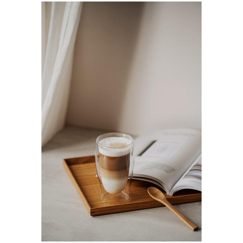 Mug caffè latte/universale a doppia parete con cucchiaino di bambù, confezione 3 pezzi ml 350/cm Ø8,5x14,5