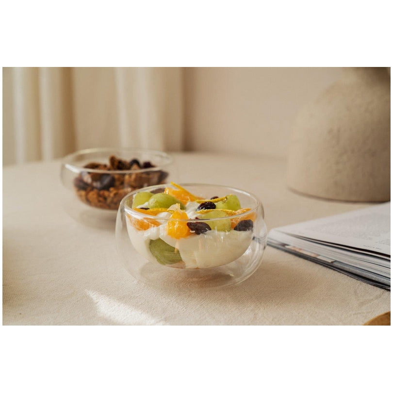 Coppa dessert a doppia parete con cucchiaino in bambù, confezione 2 pezzi cml 280/cm Ø12x6