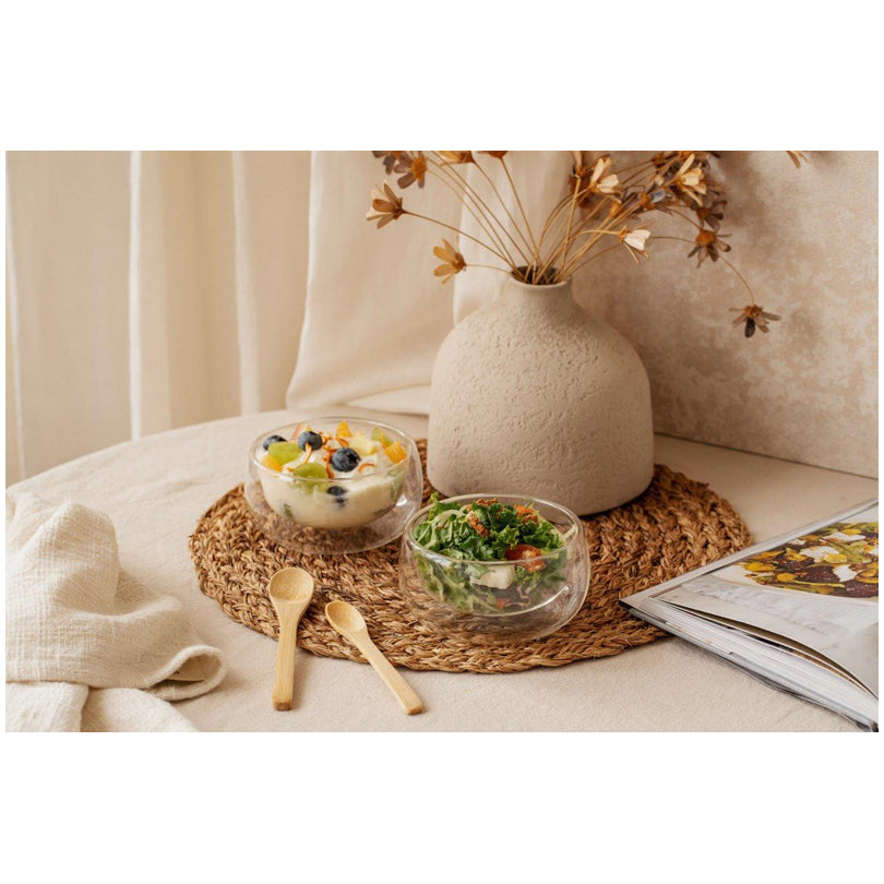 Coppa dessert a doppia parete con cucchiaino in bambù, confezione 2 pezzi cml 280/cm Ø12x6