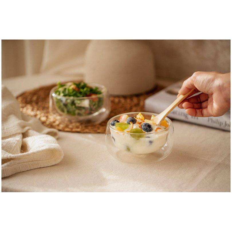 Coppa dessert a doppia parete con cucchiaino in bambù, confezione 2 pezzi cml 280/cm Ø12x6