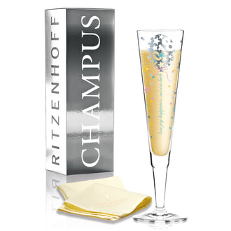 Calice champagne con tovagliolo in tessuto "Champus - Kathrin Stockebrand 2018" cl 20/cm 6x24