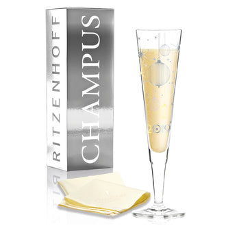 Calice champagne con tovagliolo in tessuto "Champus - Concetta Lorenzo 2019" cl 20/cm 6x24