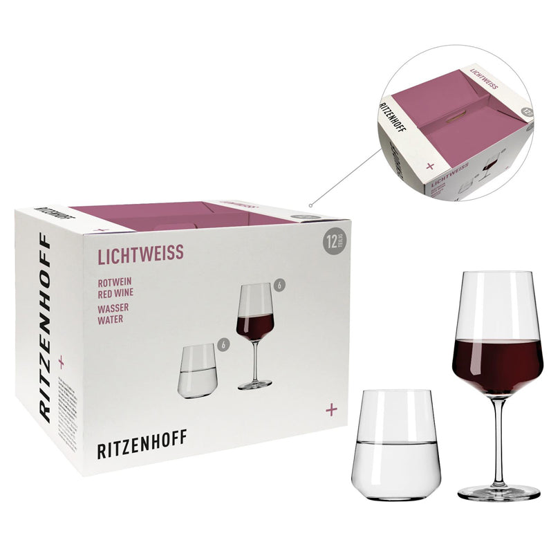 Set Calice vino rosso & Bicchiere acqua "Lichtweiss Julie Red", 12 pezzi l 0,5