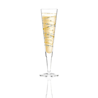 Calice champagne con tovagliolo in tessuto "Champus Celebration Glass - 2021", impreziosito con 12 cristalli Swarovski cl 20/cm Ø6x24