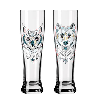 Bicchiere birra weizen "Brauchzeit #1 - Andreas Preis Orso & Gufo", confezione assortita da 2 pezzi cl 65/cm Ø7,5x25,4
