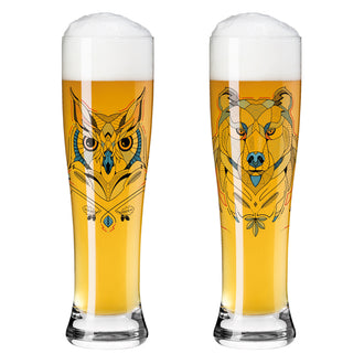 Bicchiere birra weizen "Brauchzeit #1 - Andreas Preis Orso & Gufo", confezione assortita da 2 pezzi cl 65/cm Ø7,5x25,4
