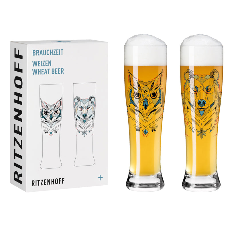 Bicchiere birra weizen "Brauchzeit #1 - Andreas Preis Orso & Gufo", confezione assortita da 2 pezzi cl 65/cm Ø7,5x25,4