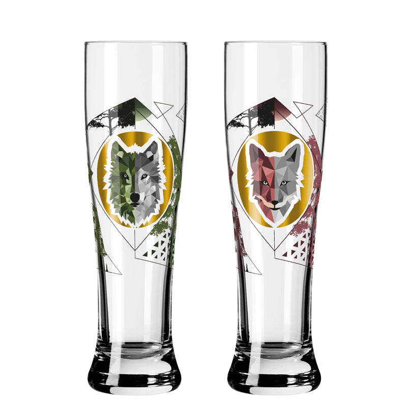 Bicchiere birra weizen "Brauchzeit #2 - Sonja Eikler Volpe & Lupo", confezione assortita da 2 pezzi cl 65/cm Ø7,5x25,4