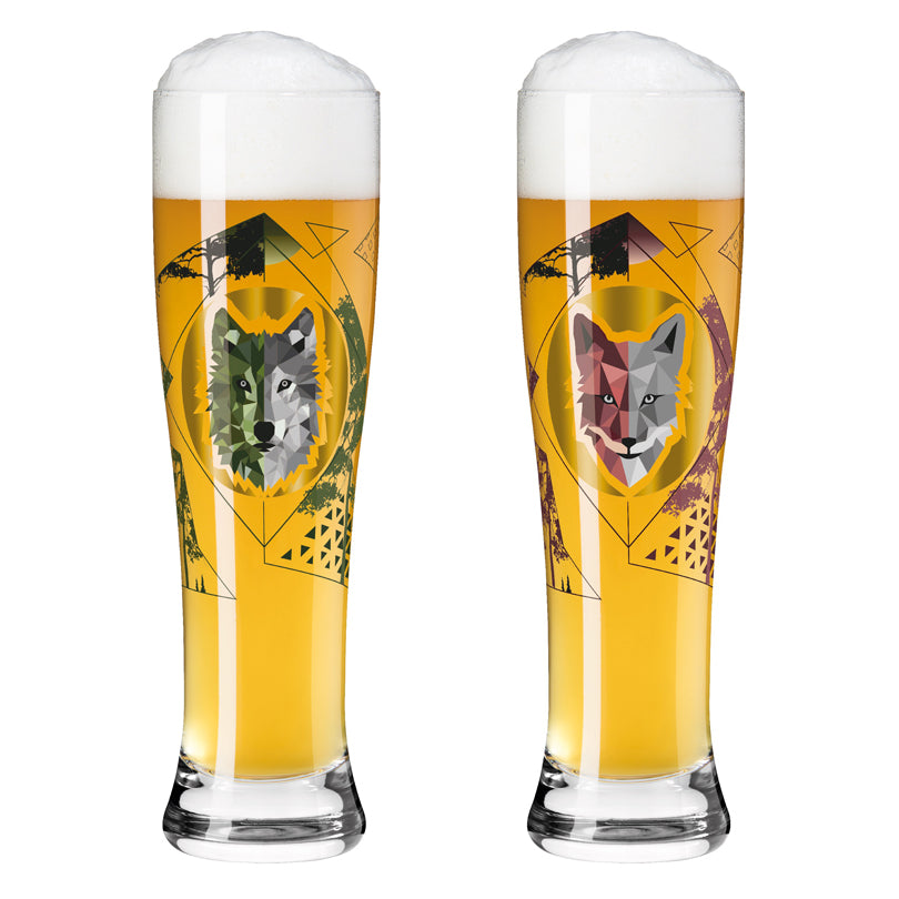 Bicchiere birra weizen "Brauchzeit #2 - Sonja Eikler Volpe & Lupo", confezione assortita da 2 pezzi cl 65/cm Ø7,5x25,4