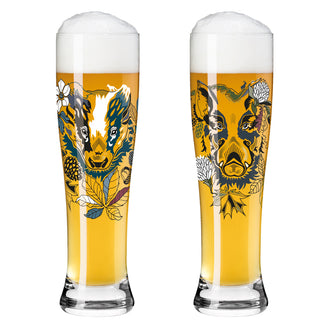 Bicchiere birra weizen "Brauchzeit #4 - Petra Mohr Cinghiale & Tasso", confezione assortita da 2 pezzi cl 65/cm Ø7,5x25,4