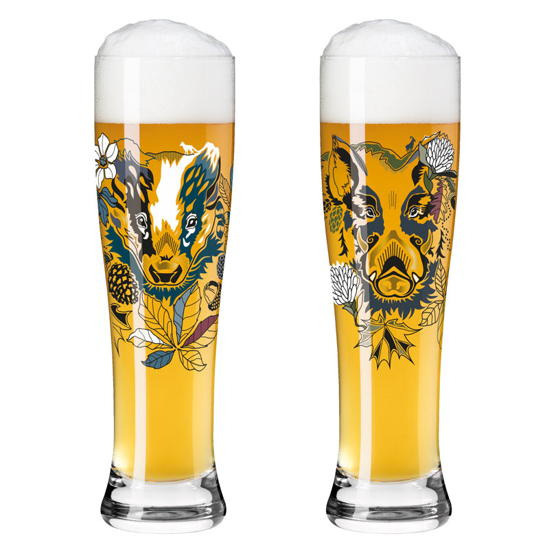 Bicchiere birra weizen "Brauchzeit #4 - Petra Mohr Cinghiale & Tasso", confezione assortita da 2 pezzi cl 65/cm Ø7,5x25,4