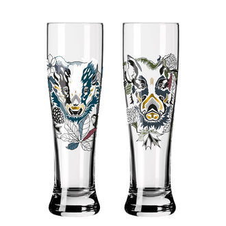 Bicchiere birra weizen "Brauchzeit #4 - Petra Mohr Cinghiale & Tasso", confezione assortita da 2 pezzi cl 65/cm Ø7,5x25,4