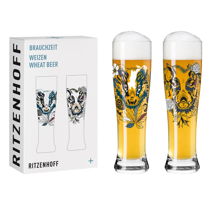 Bicchiere birra weizen "Brauchzeit #4 - Petra Mohr Cinghiale & Tasso", confezione assortita da 2 pezzi cl 65/cm Ø7,5x25,4