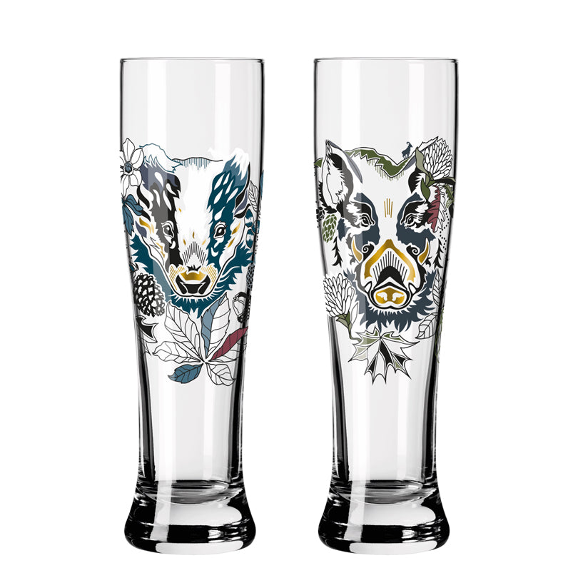 Bicchiere birra weizen "Brauchzeit #4 - Petra Mohr Cinghiale & Tasso", confezione assortita da 2 pezzi cl 65/cm Ø7,5x25,4