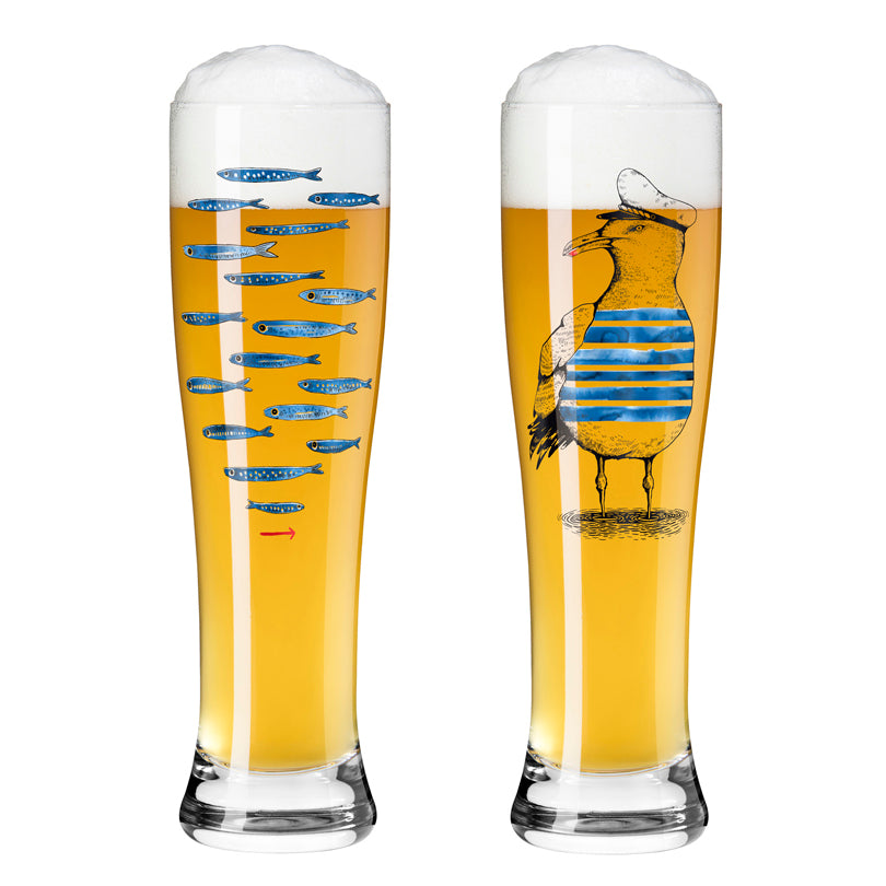 Bicchiere birra Weizen "Brauchzeit #7 - Garreton Pesci & Gabbiano", confezione assortita da 2 pezzi cl 65/cm Ø7,5x25,4