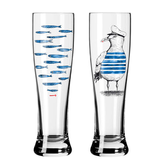 Bicchiere birra Weizen "Brauchzeit #7 - Garreton Pesci & Gabbiano", confezione assortita da 2 pezzi cl 65/cm Ø7,5x25,4