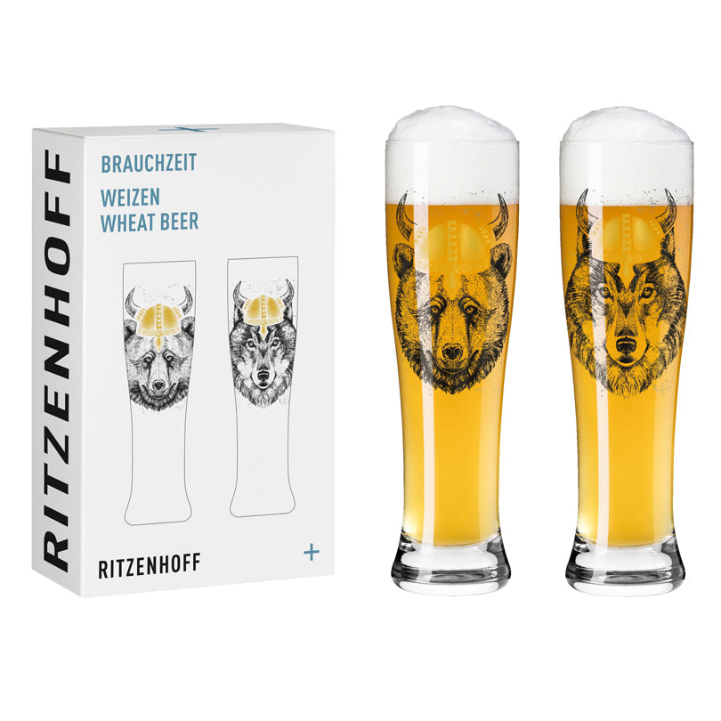 Bicchiere birra Weizen "Brauchzeit #8 - RDT Orso & Lupo", confezione assortita da 2 pezzi cl 65/cm Ø7,5x25,4