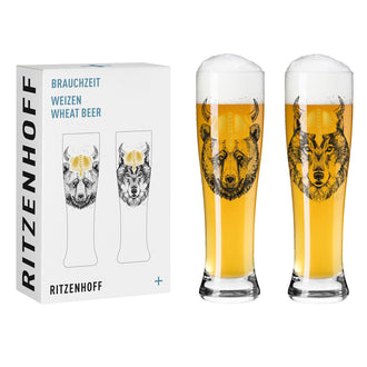 Bicchiere birra Weizen "Brauchzeit #8 - RDT Orso & Lupo", confezione assortita da 2 pezzi cl 65/cm Ø7,5x25,4