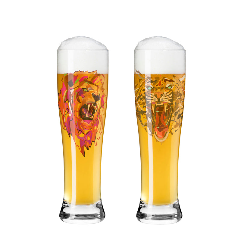 Bicchiere birra Weizen "Brauchzeit #11 - J. Maller tigre & leone", confezione assortita da 2 pezzi cl 65/cm Ø7,5x25,4