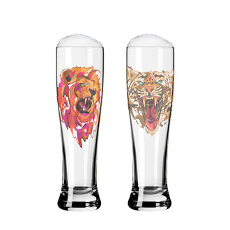 Bicchiere birra Weizen "Brauchzeit #11 - J. Maller tigre & leone", confezione assortita da 2 pezzi cl 65/cm Ø7,5x25,4