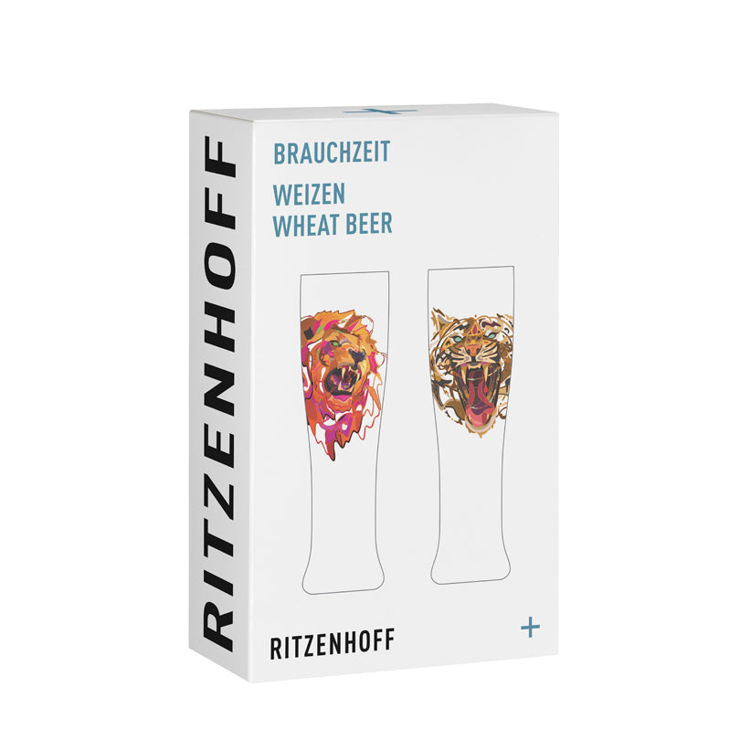 Bicchiere birra Weizen "Brauchzeit #11 - J. Maller tigre & leone", confezione assortita da 2 pezzi cl 65/cm Ø7,5x25,4