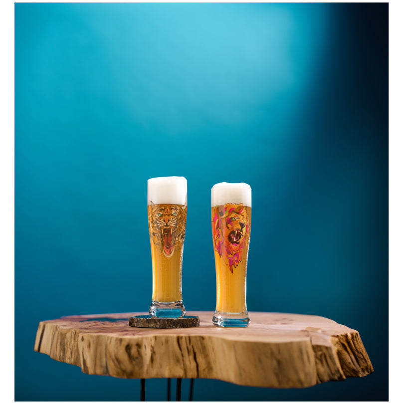 Bicchiere birra Weizen "Brauchzeit #11 - J. Maller tigre & leone", confezione assortita da 2 pezzi cl 65/cm Ø7,5x25,4